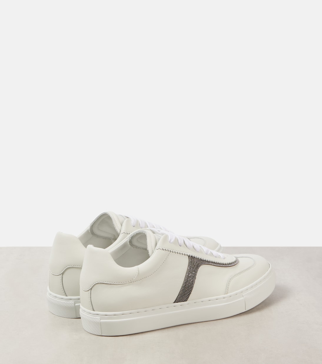 Sneakers in pelle con monili | Brunello Cucinelli