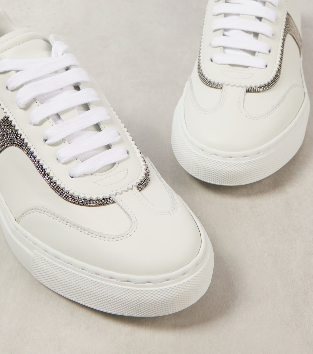Sneakers in pelle con monili | Brunello Cucinelli