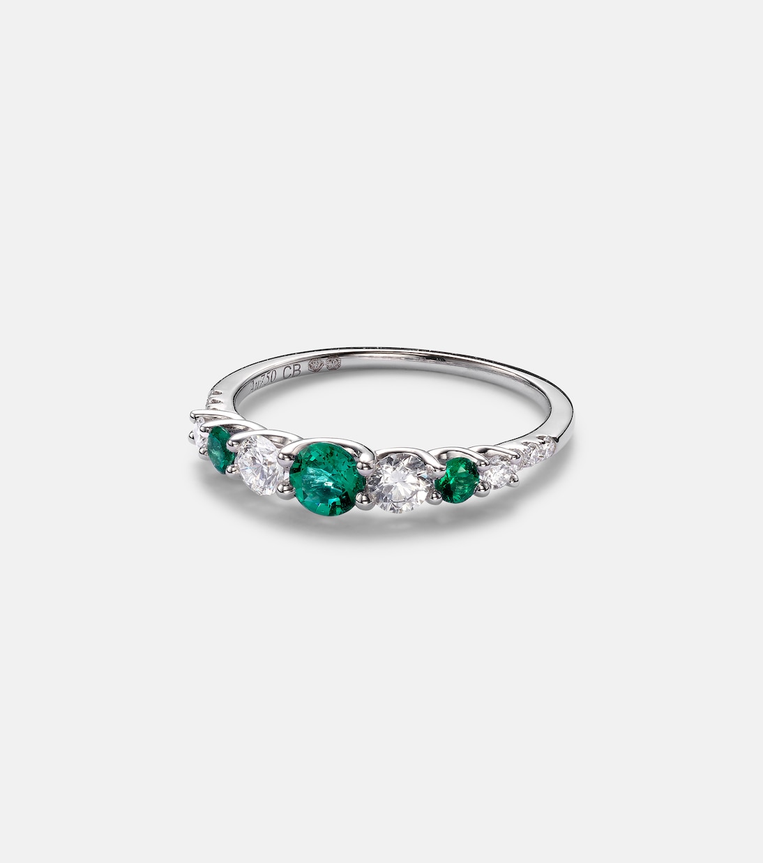 Anello in oro bianco 18kt con smeraldi e diamanti, gioiello elegante per giovani