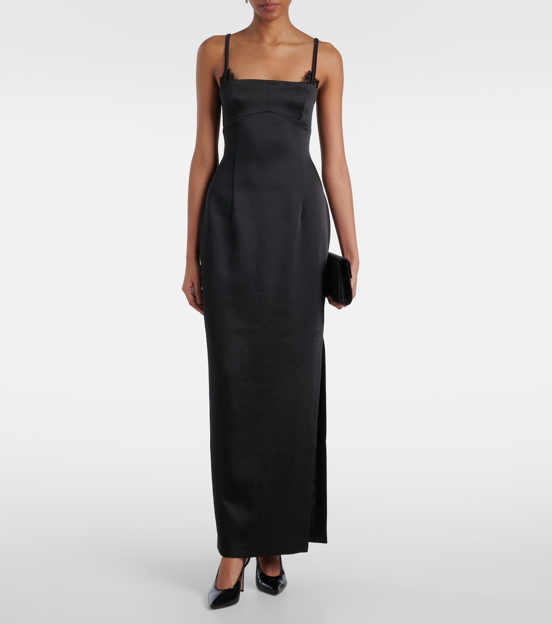 Robe Poppy Column aus Satin mit Spitze | SIR