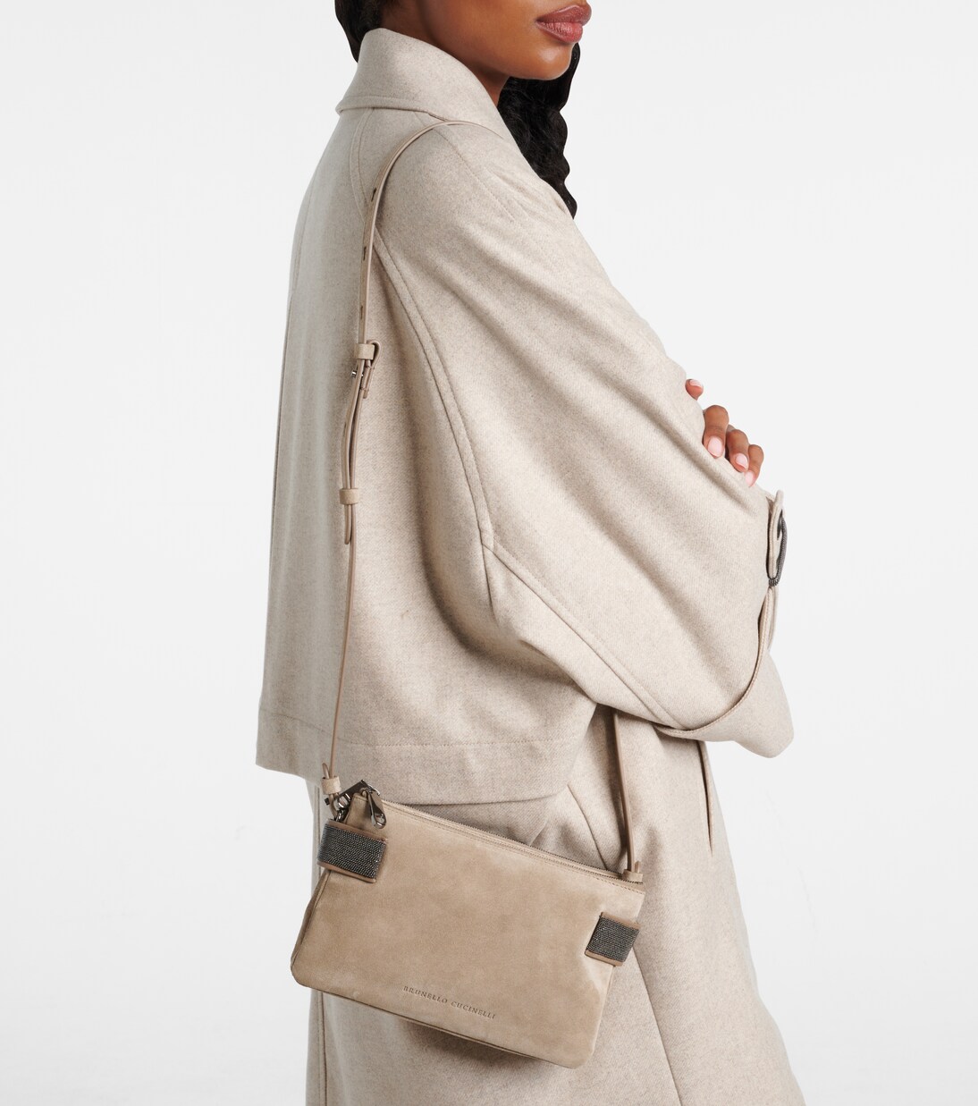 Essence Monili Small suede shoulder bag | Brunello Cucinelli