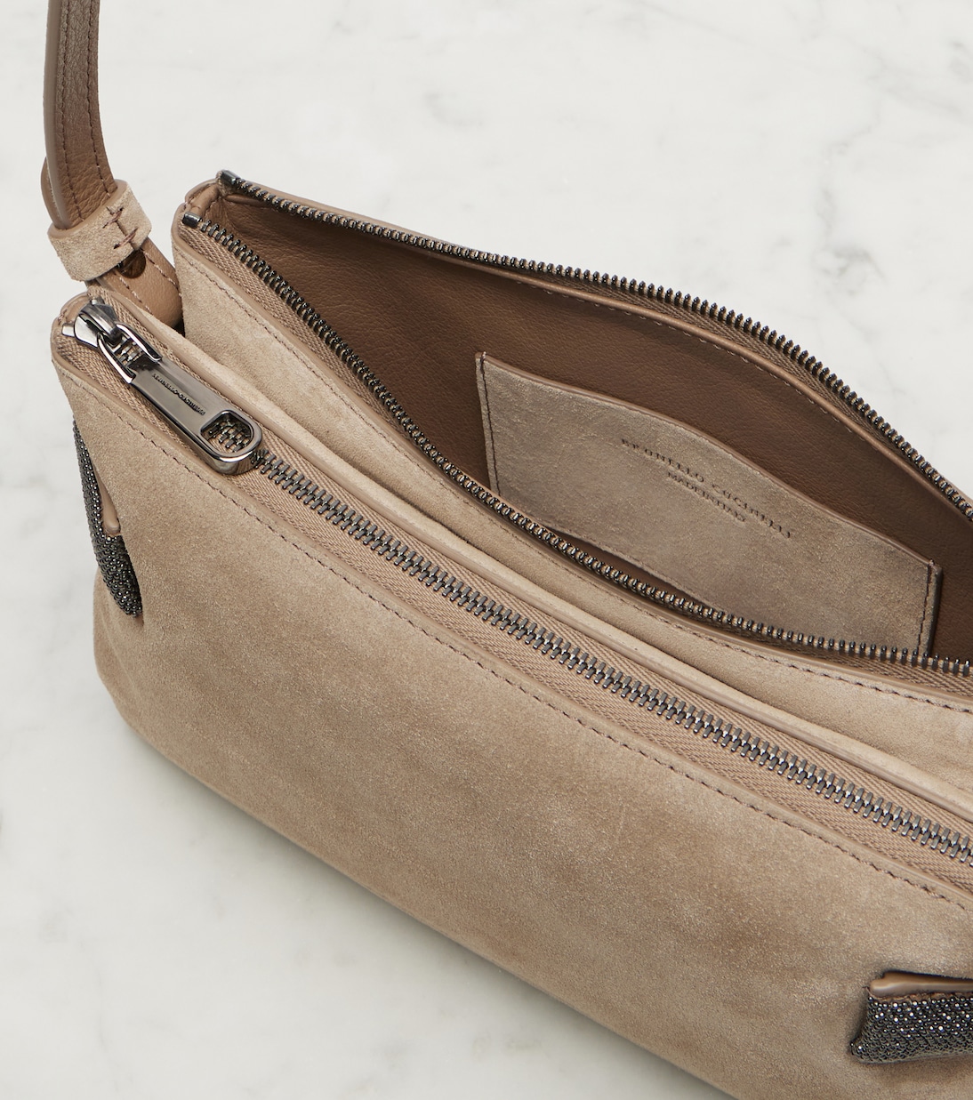 Essence Monili Small suede shoulder bag | Brunello Cucinelli