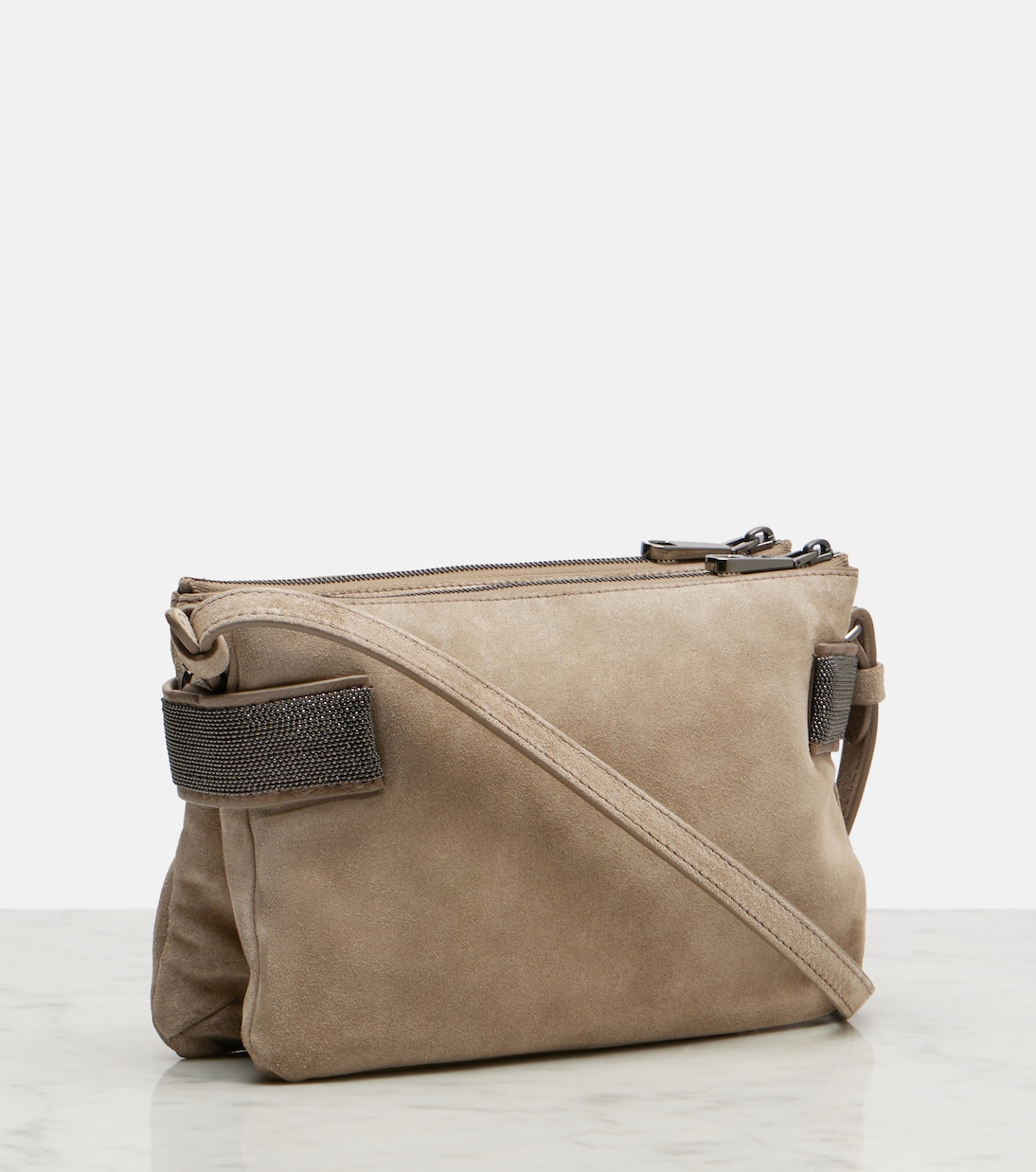 Essence Monili Small suede shoulder bag | Brunello Cucinelli