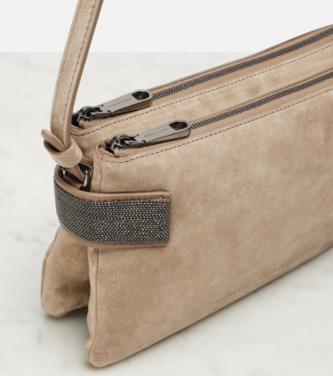 Essence Monili Small suede shoulder bag | Brunello Cucinelli