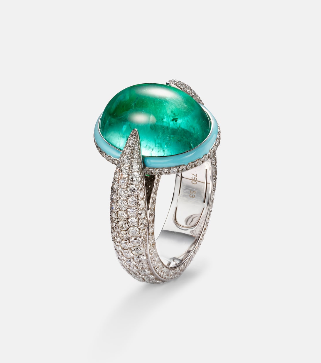 Anello in oro bianco 18kt con smeraldi e diamanti | Kamyen
