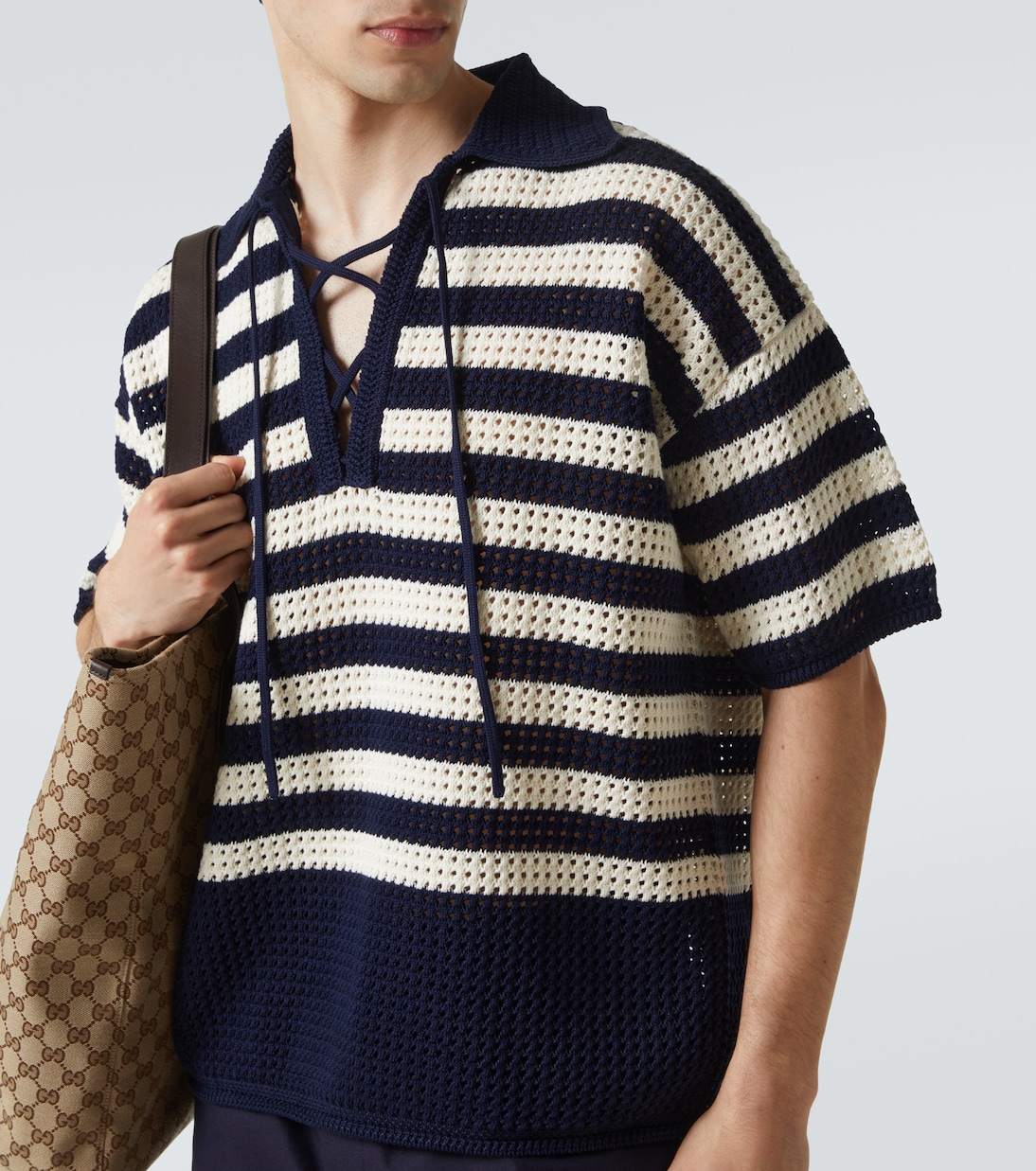 Polo de croché de algodón a rayas | Gucci