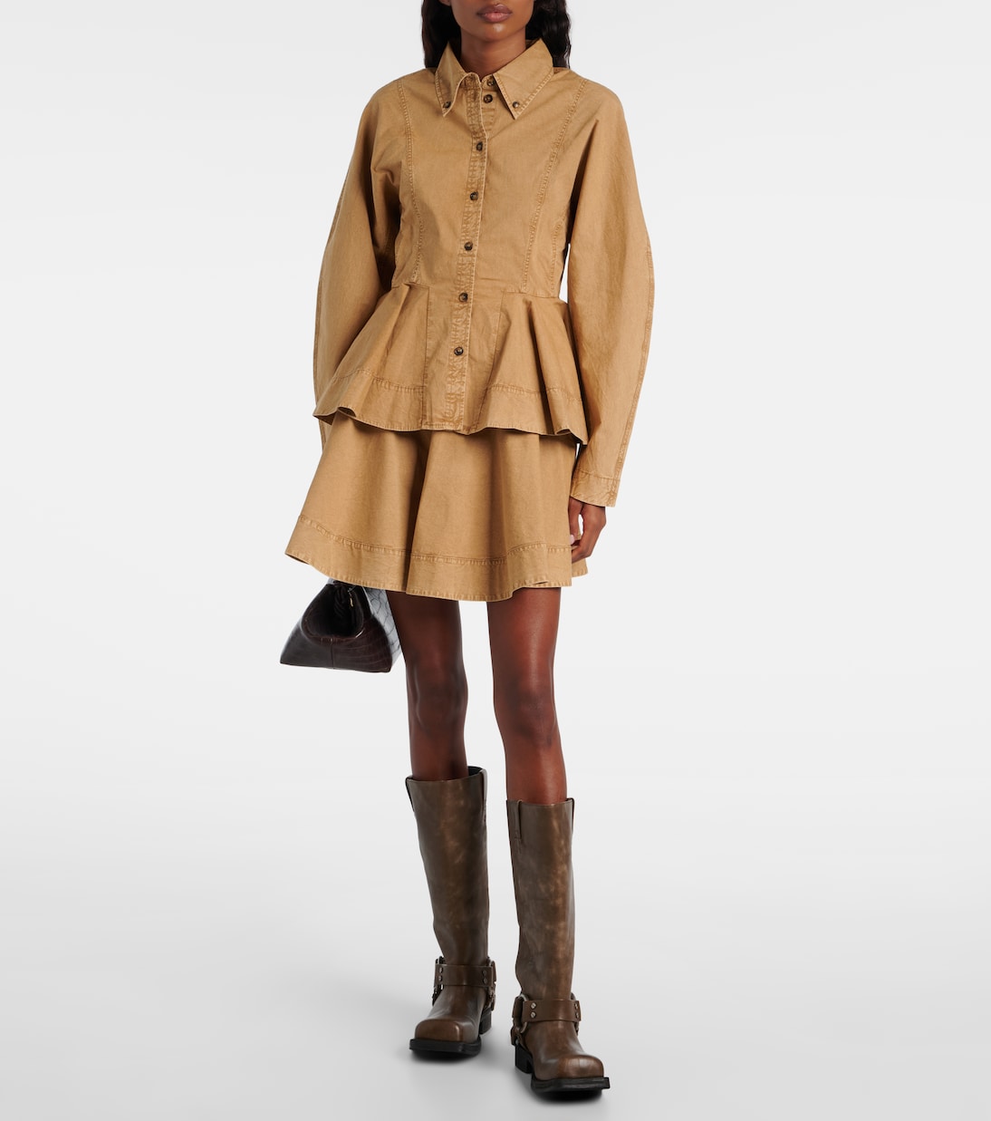 Flared cotton-blend miniskirt | Ganni