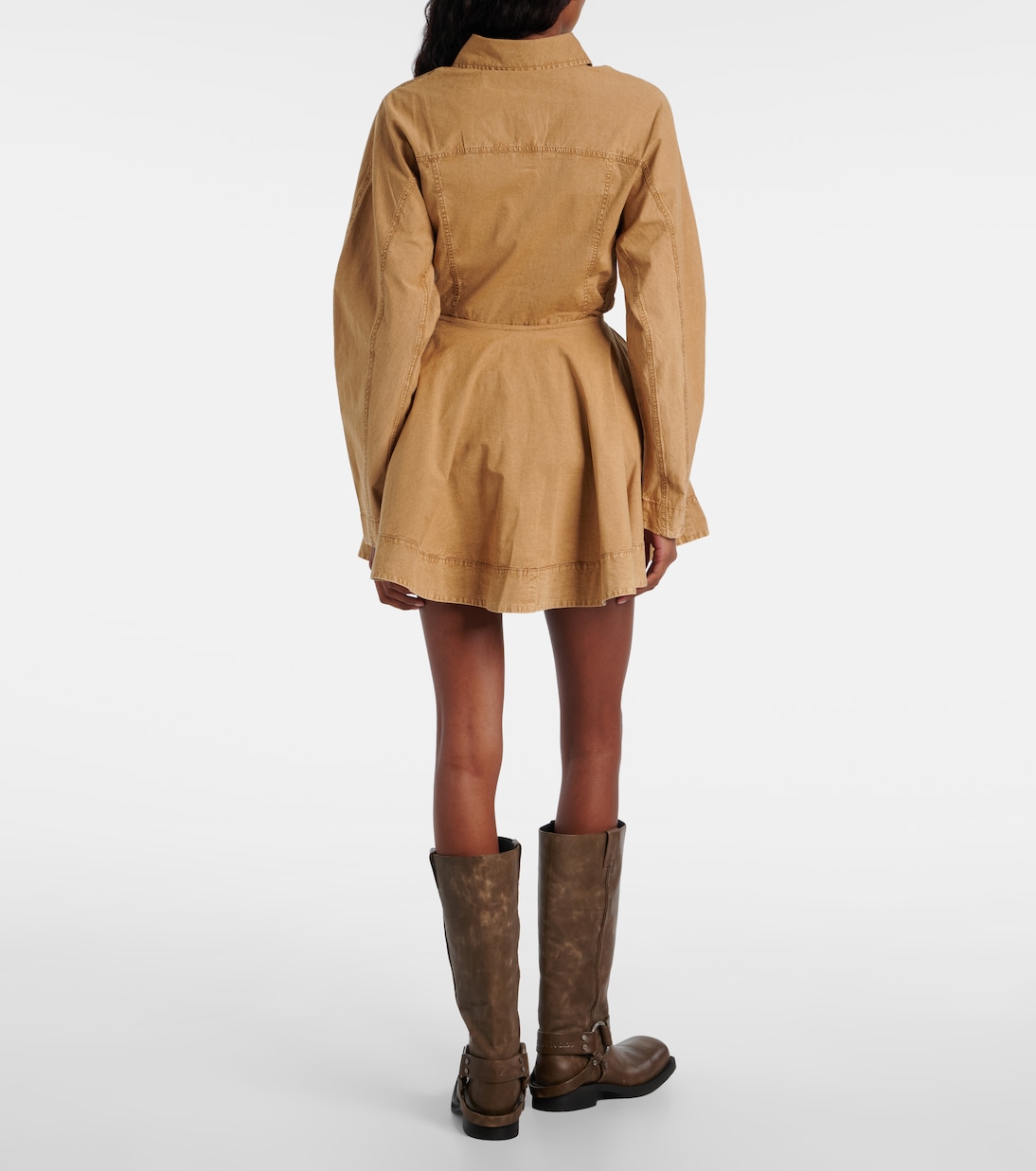 Flared cotton-blend miniskirt | Ganni