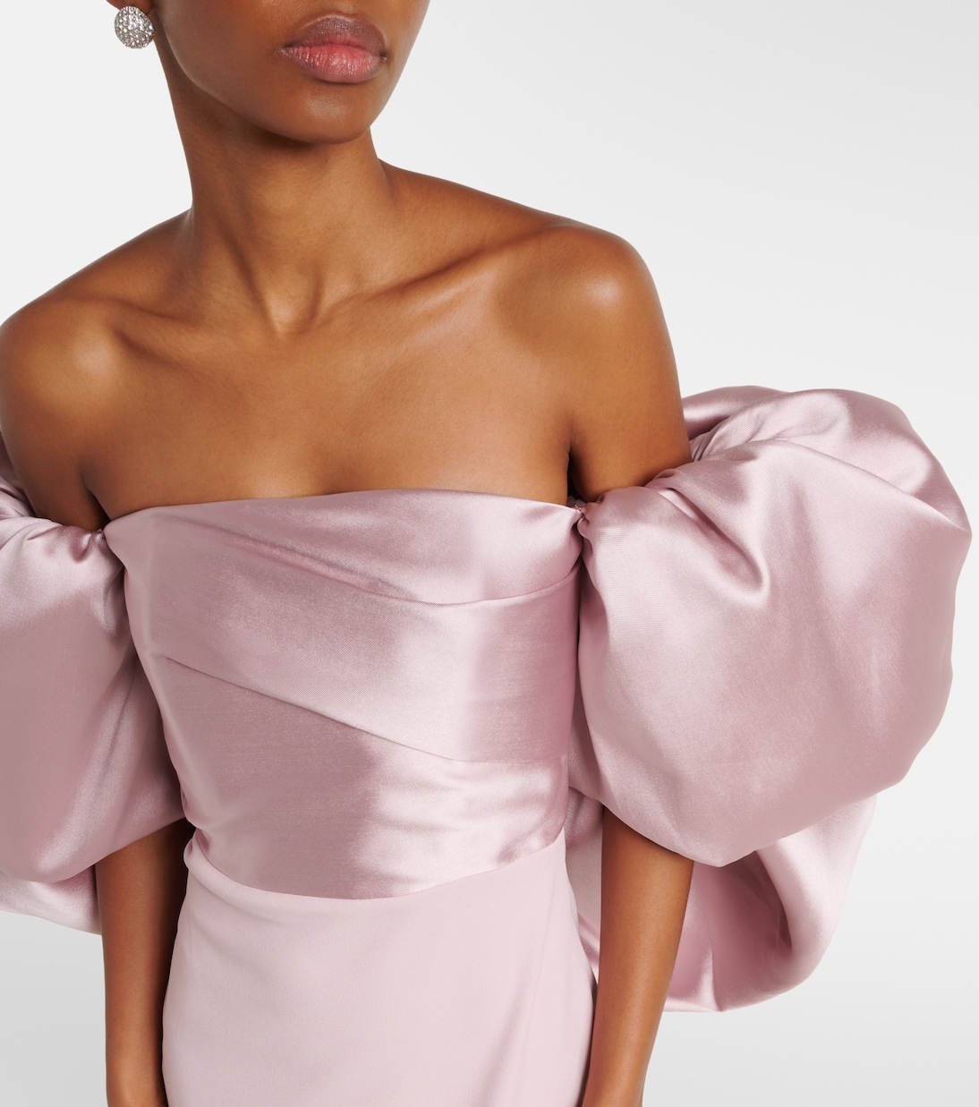 Floris satin-trimmed off-shoulder gown | Solace London