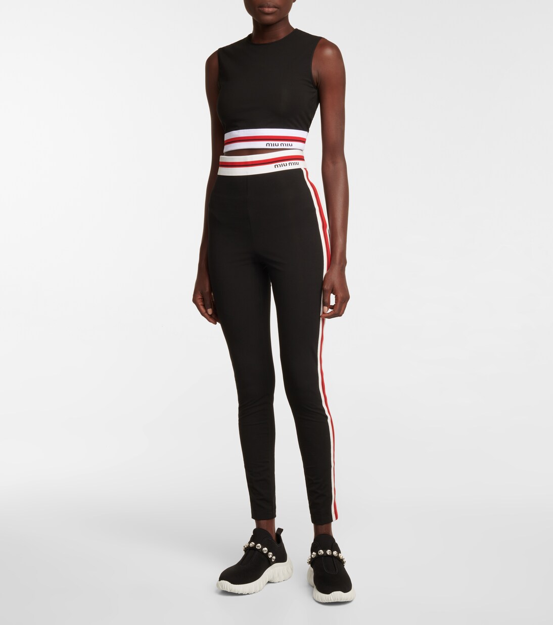 Striped logo crop top | Miu Miu
