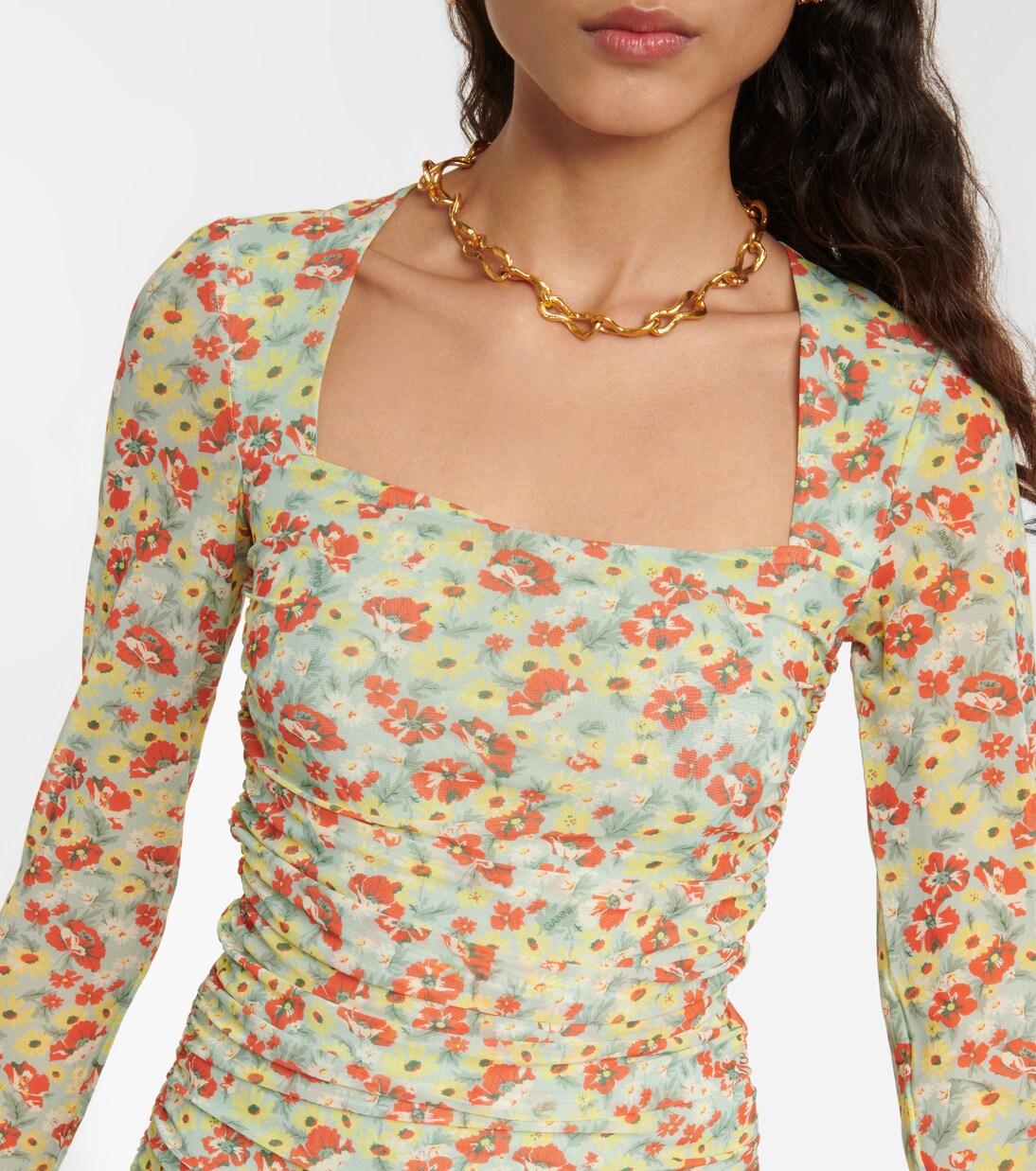 Top in mesh con stampa floreale | Ganni