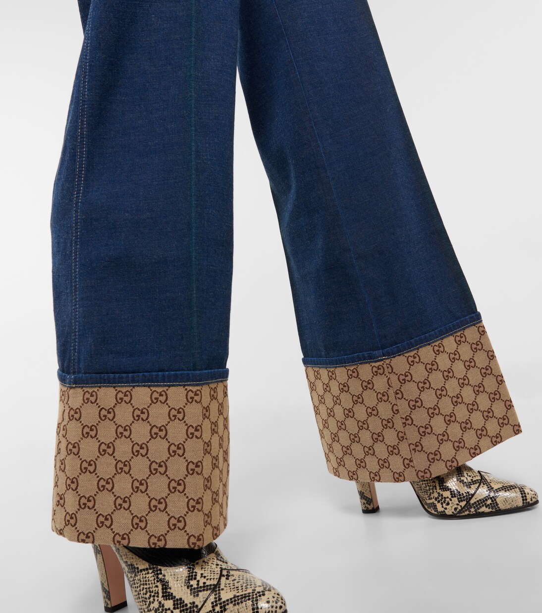 GG canvas-trimmed wide-leg jeans in blue - Gucci | Mytheresa