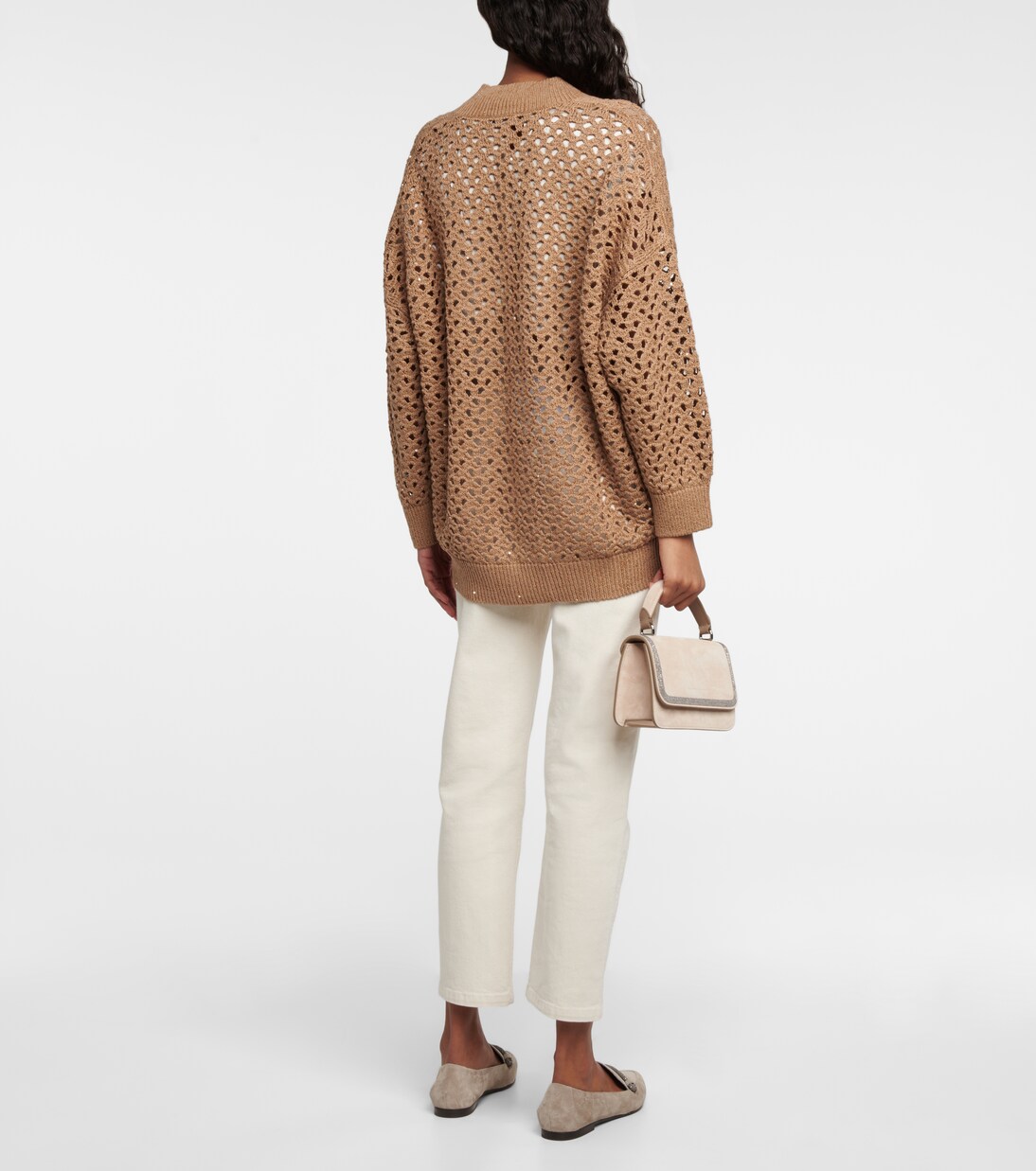 Cardigan in crochet di misto cotone | Brunello Cucinelli