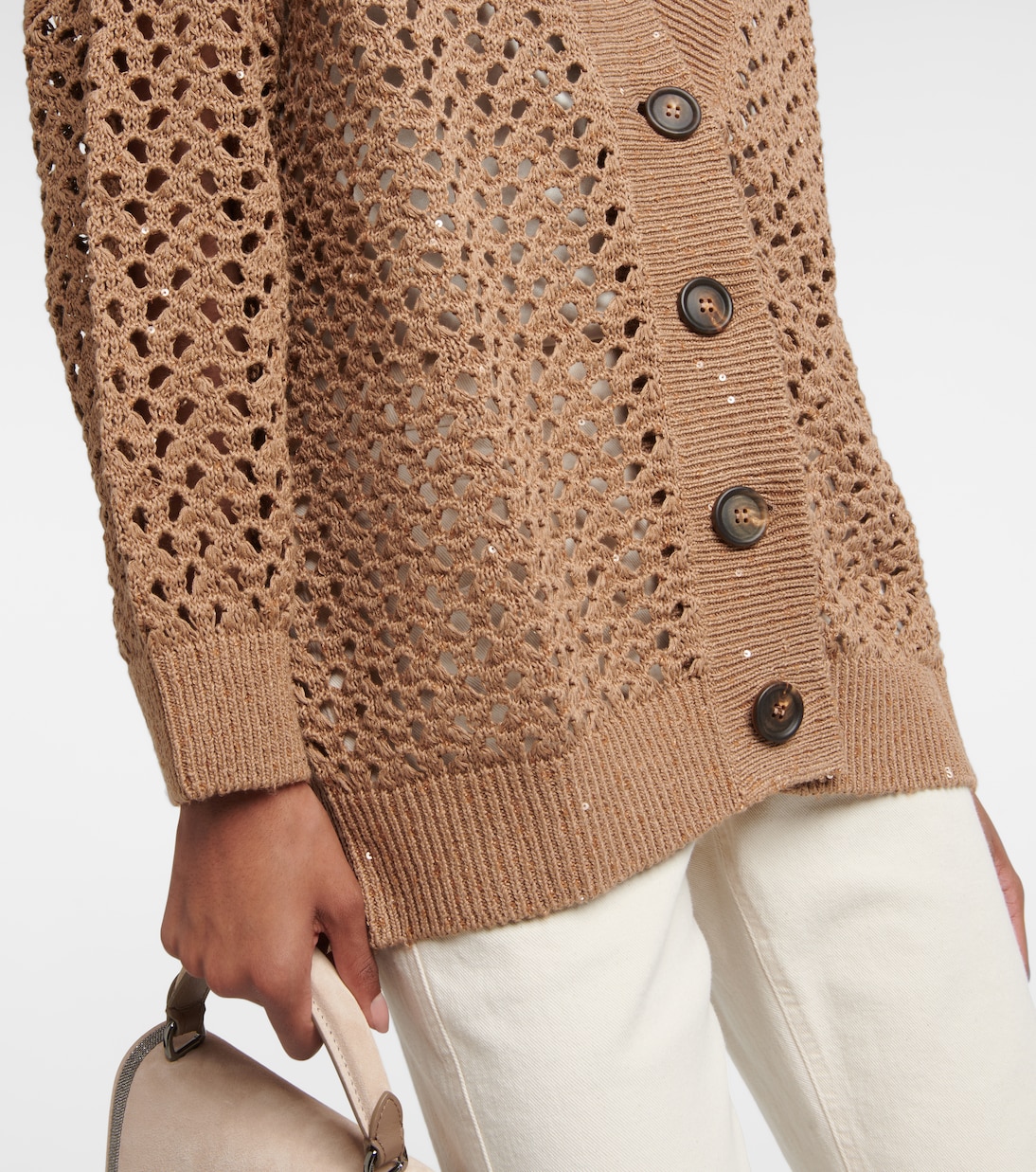 Cardigan in crochet di misto cotone | Brunello Cucinelli