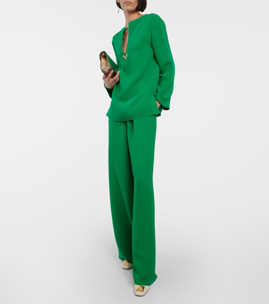 Pantalon ample à taille haute en soie | Valentino