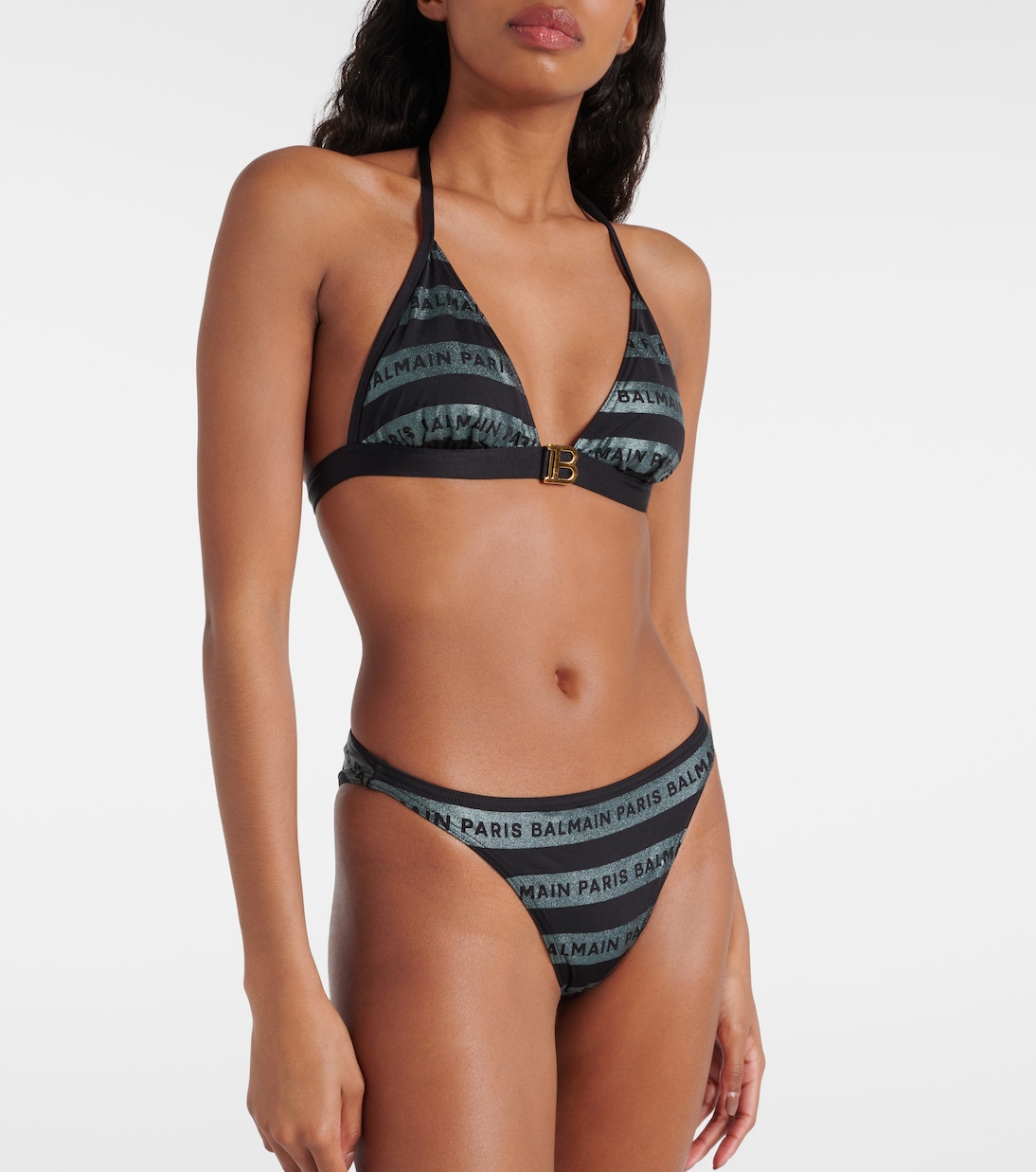 Bikini triangle rayé à logo | Balmain