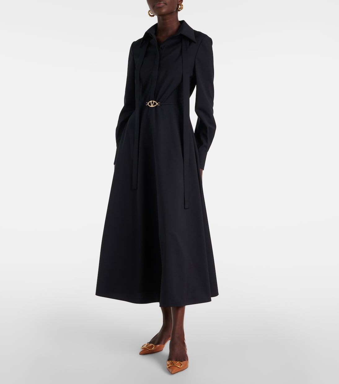 Robe midi en laine mélangée à logo | Valentino