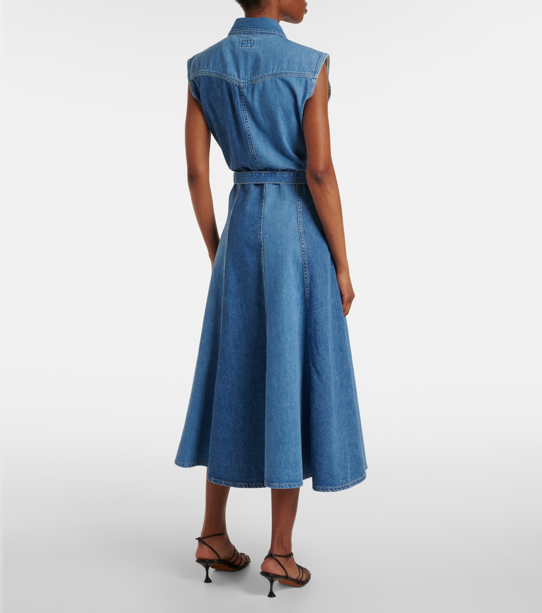 Belted paneled denim midi dress | AG Jeans