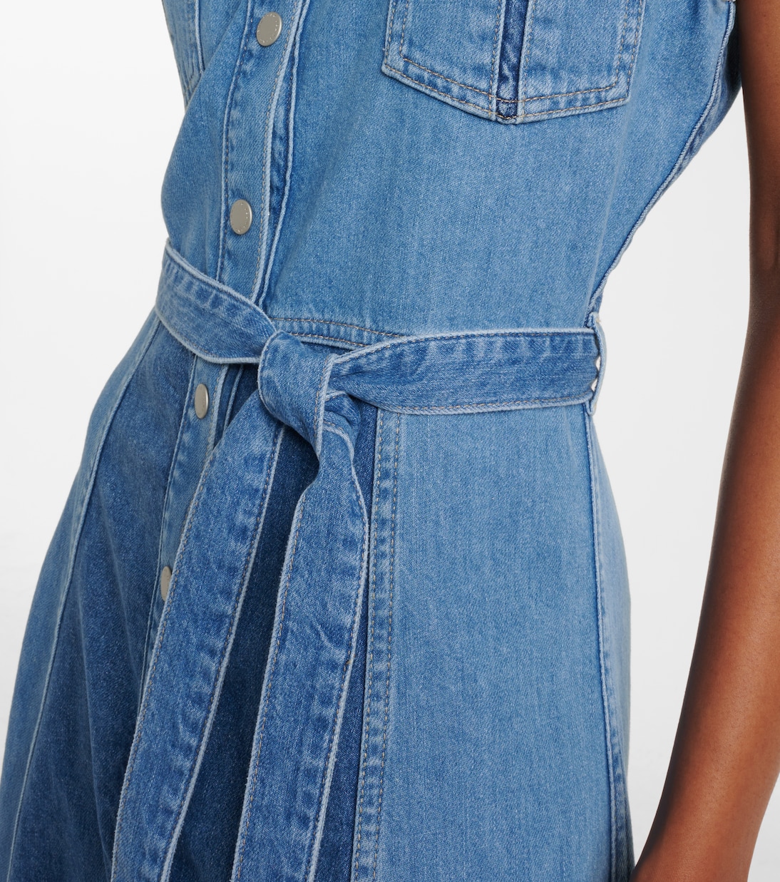 Belted paneled denim midi dress | AG Jeans