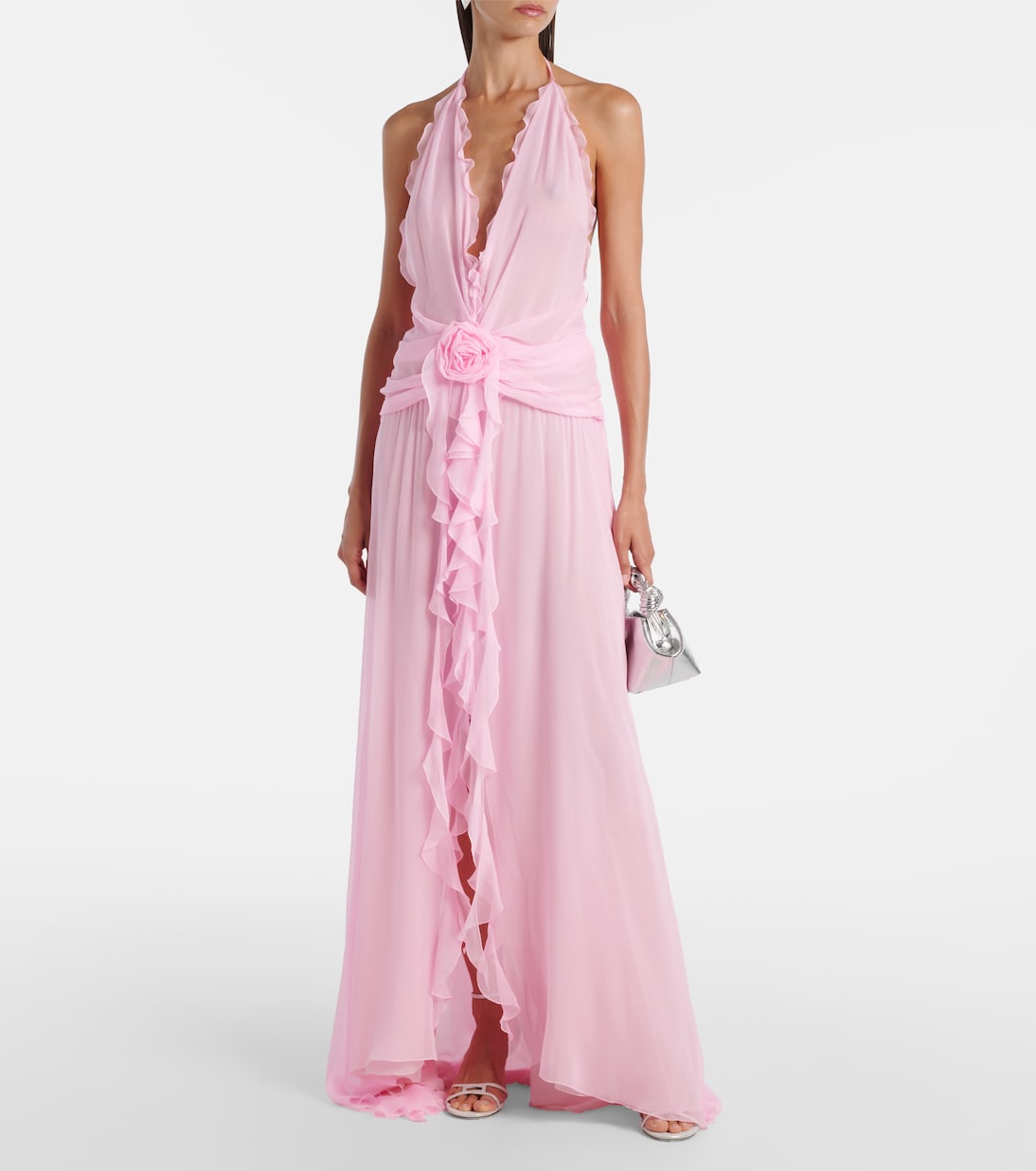 Ruffled silk georgette maxi dress | Blumarine