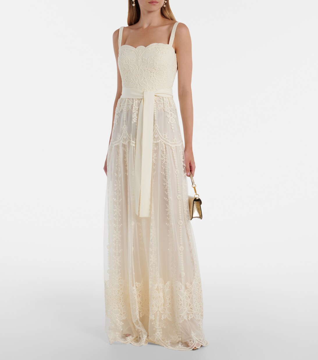 Robe longue brodée en tulle | Elie Saab