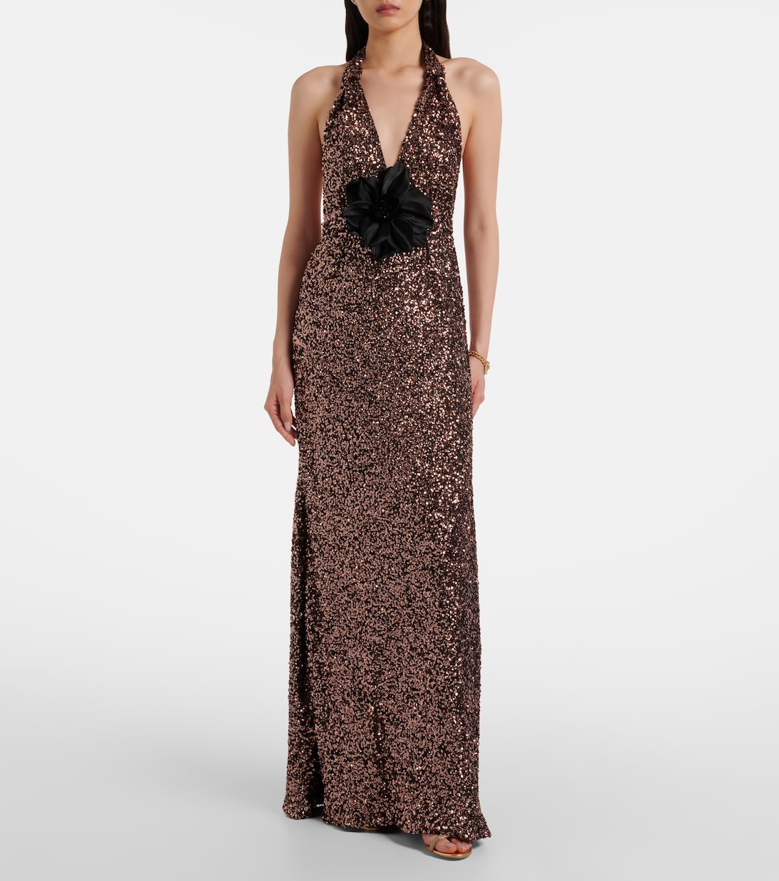 Floral-appliqué sequined halterneck gown | Dolce&Gabbana