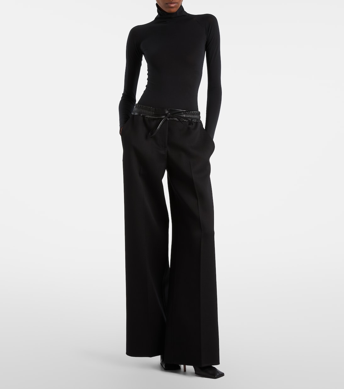 Leather-trimmed virgin wool wide-leg pants | Alaïa