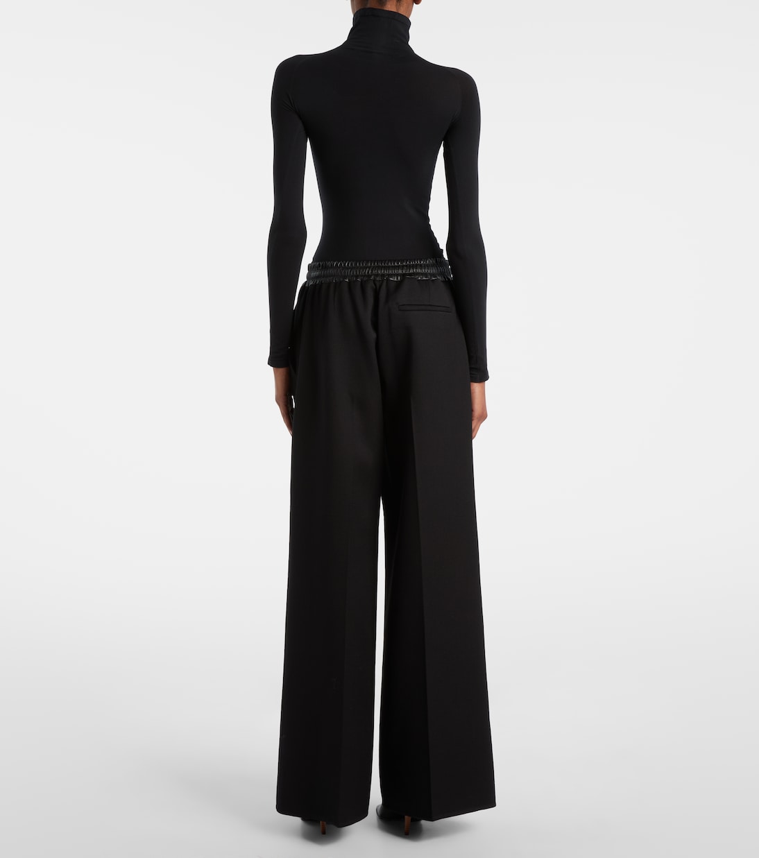 Leather-trimmed virgin wool wide-leg pants | Alaïa