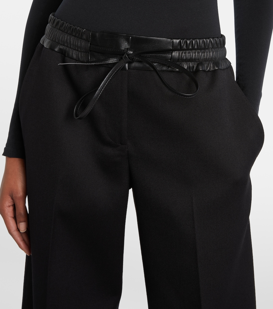 Leather-trimmed virgin wool wide-leg pants | Alaïa