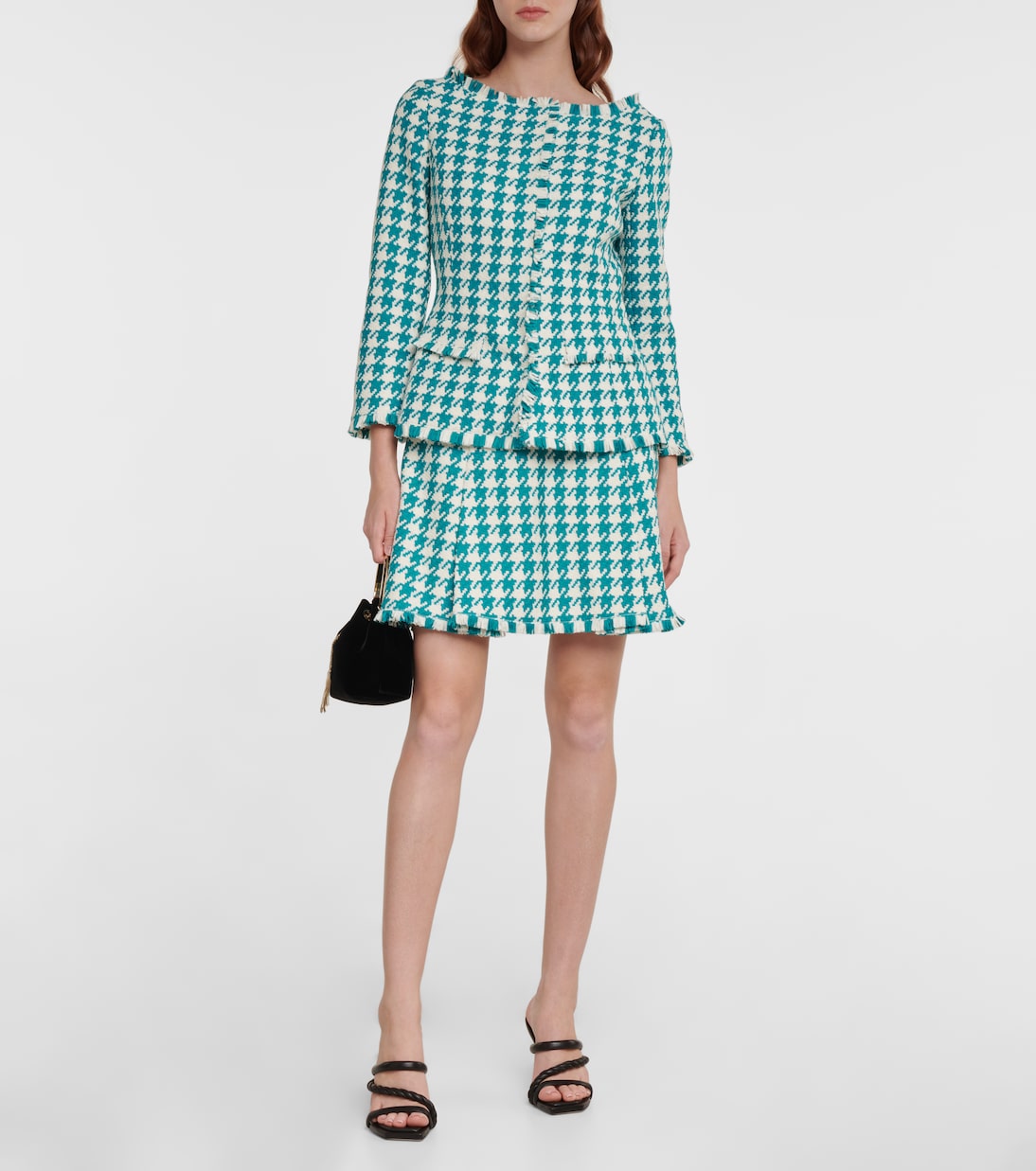 Frayed houndstooth tweed miniskirt | Oscar de la Renta