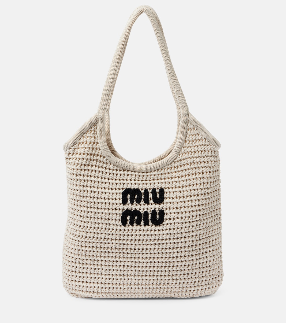Logo raffia-effect tote bag | Miu Miu