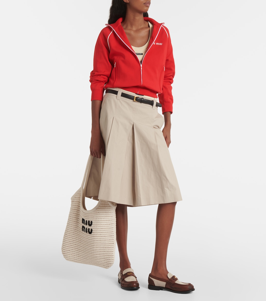 Logo raffia-effect tote bag | Miu Miu
