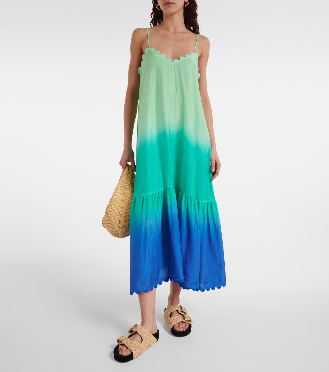 Scalloped ombré cotton midi dress | Juliet Dunn