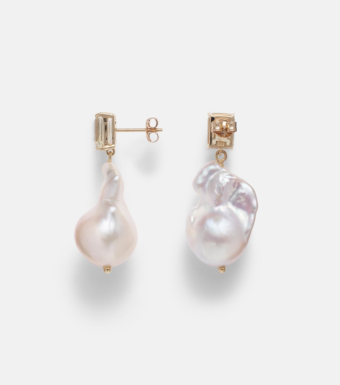 14kt gold drop earrings with amethysts and Baroque pearls | Mateo