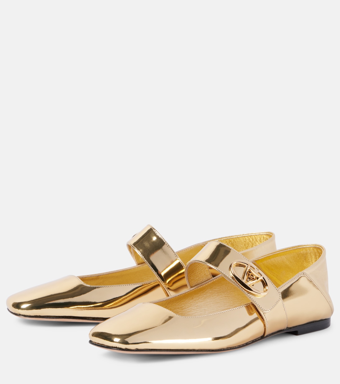 Mary-Jane-Ballerinas VLogo Locker aus Metallic-Leder | Valentino Garavani