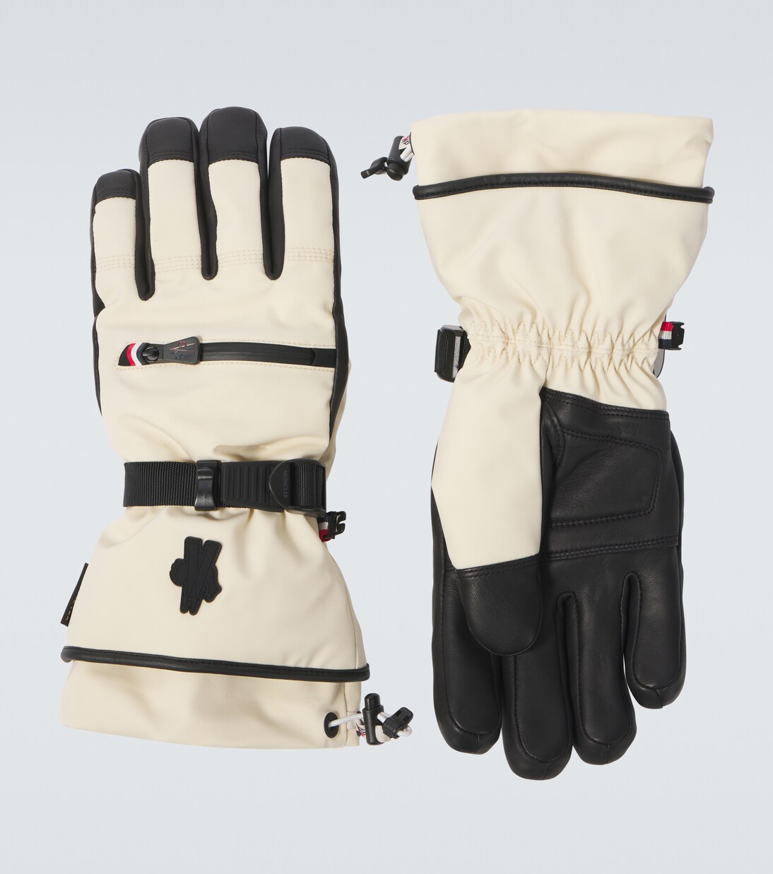 Leather trimmed ski gloves in beige Moncler Grenoble Mytheresa