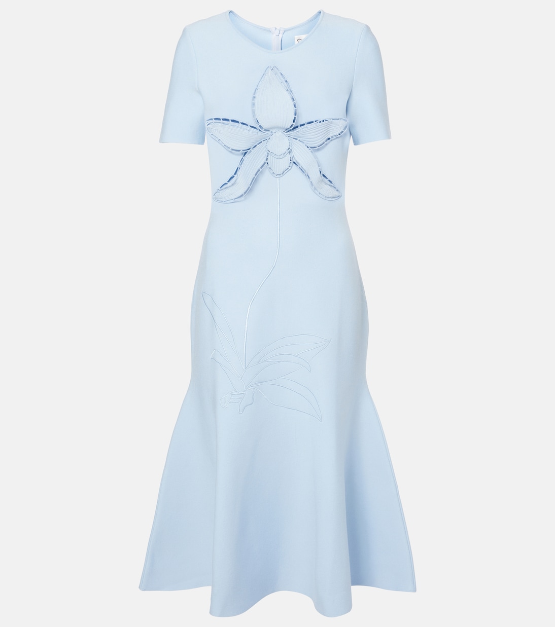 Orchid-appliqué jacquard cocktail dress | Oscar de la Renta