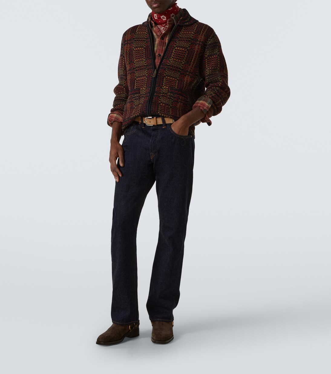 Checked wool jacquard cardigan | RRL