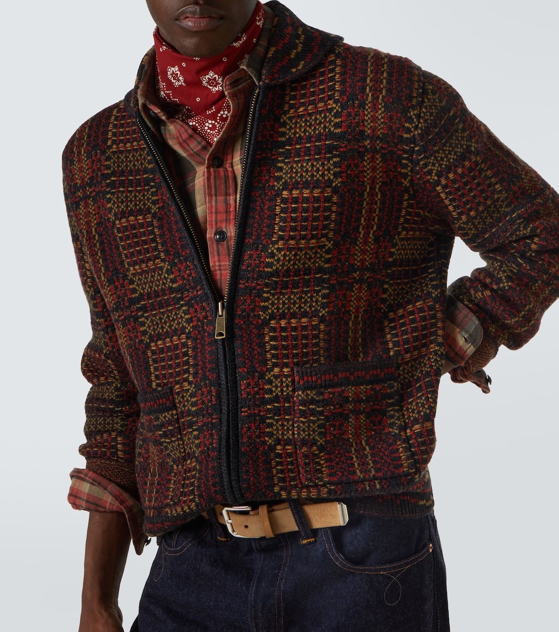 Checked wool jacquard cardigan | RRL