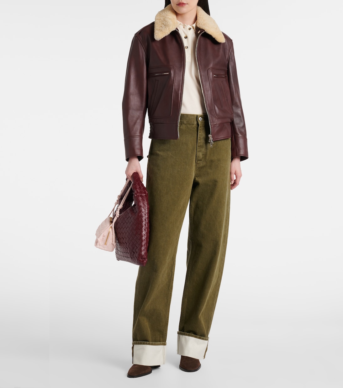 Blouson aus Leder mit Shearling | Bottega Veneta