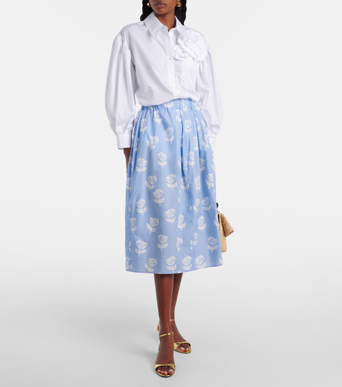 Floral cotton poplin midi skirt | Marni