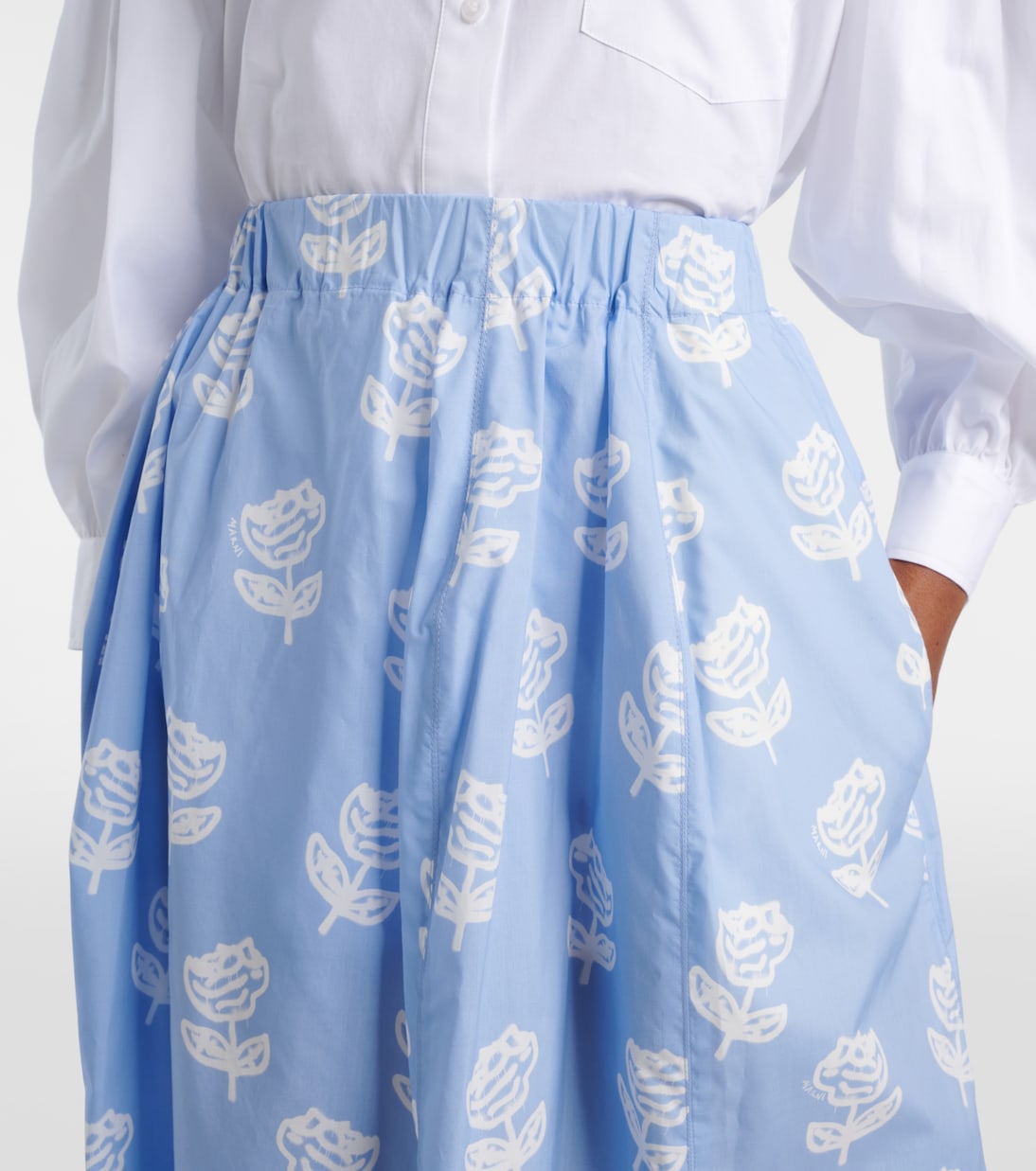 Floral cotton poplin midi skirt | Marni