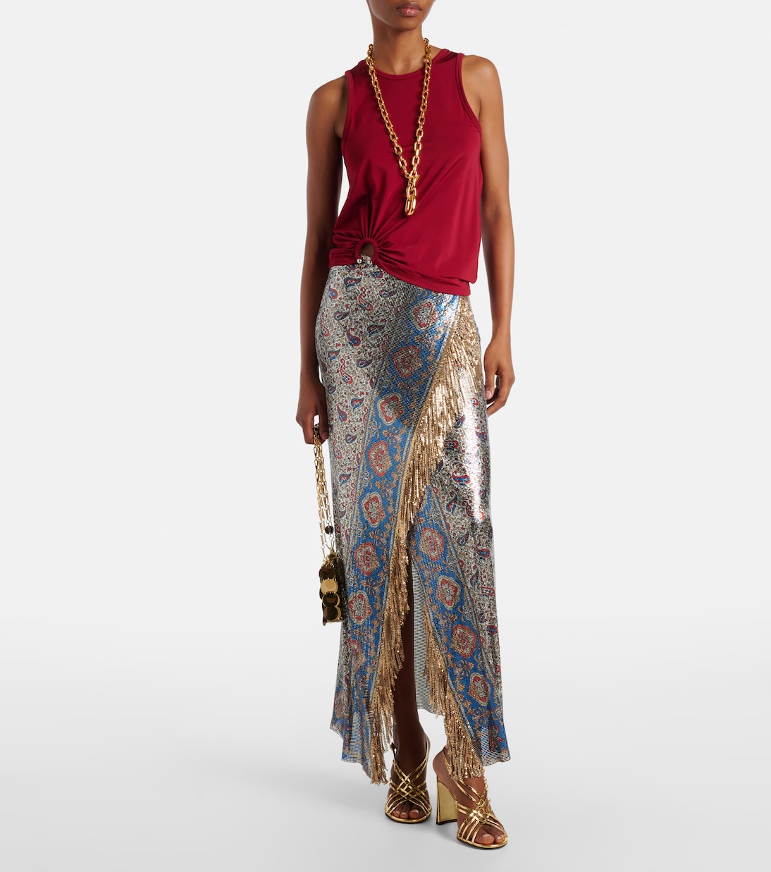 Falda larga de malla con paisley | Rabanne