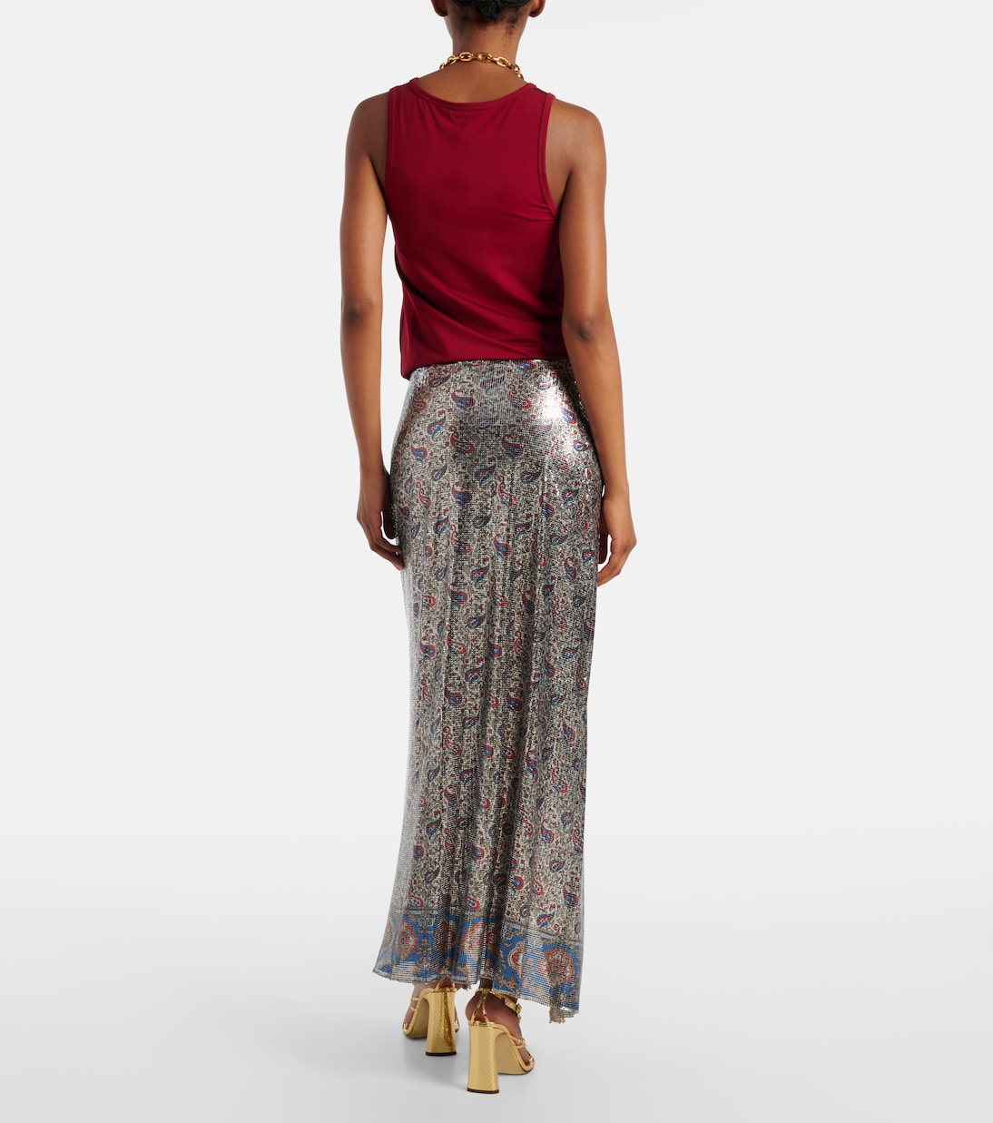 Falda larga de malla con paisley | Rabanne