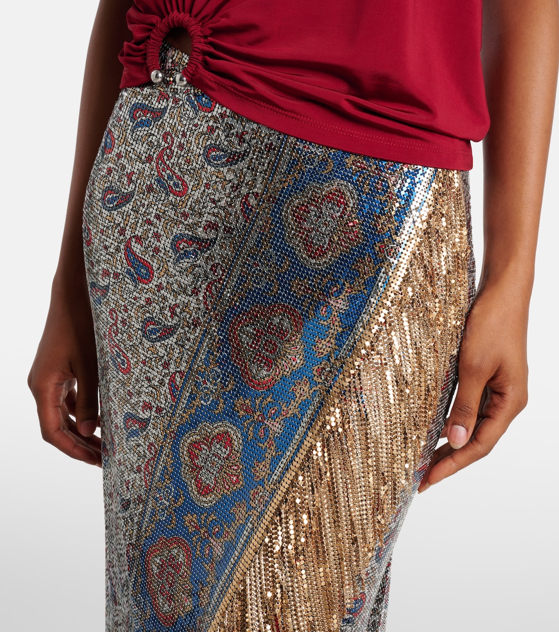 Falda larga de malla con paisley | Rabanne