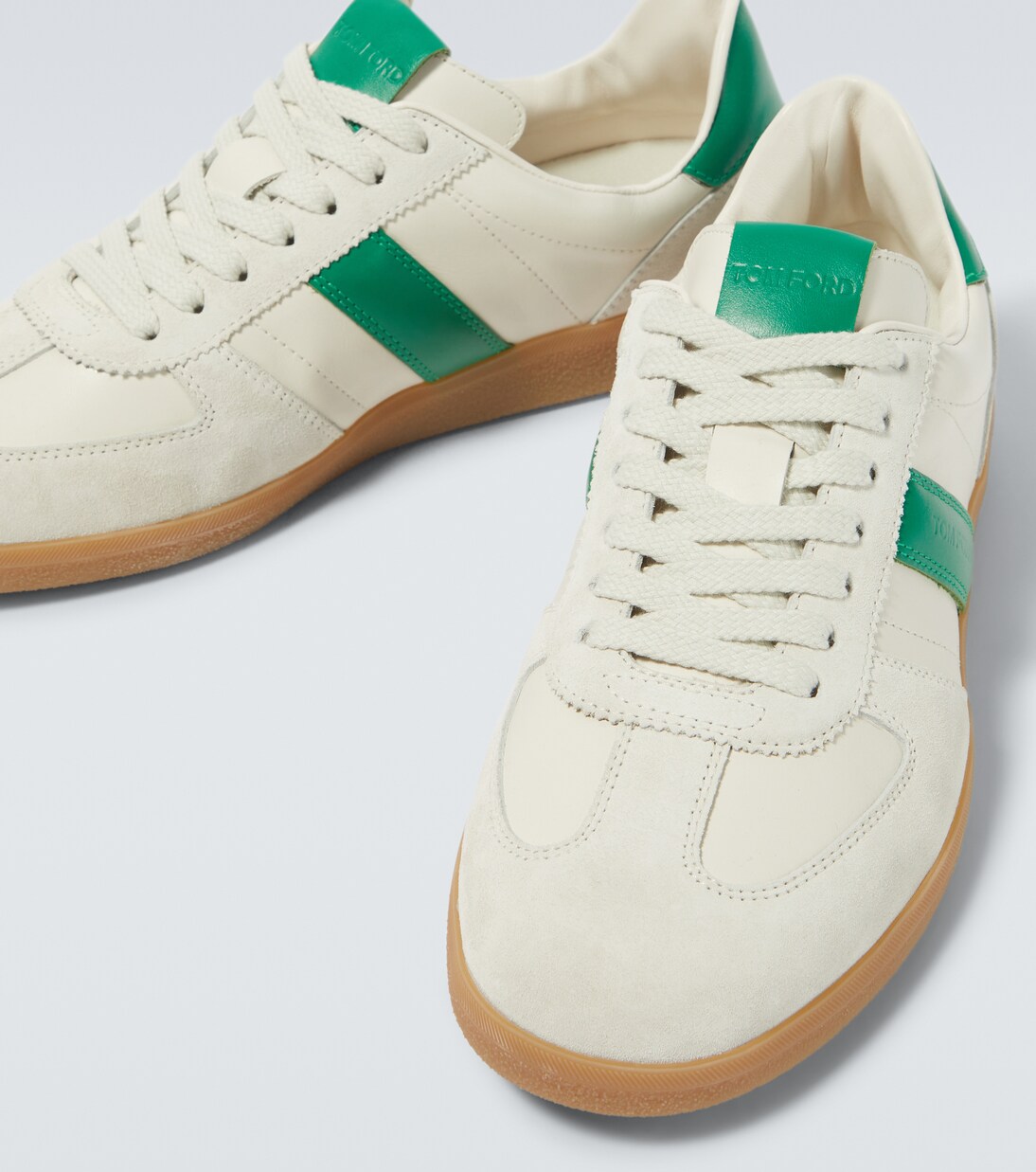 Suede-trimmed leather sneakers | Tom Ford