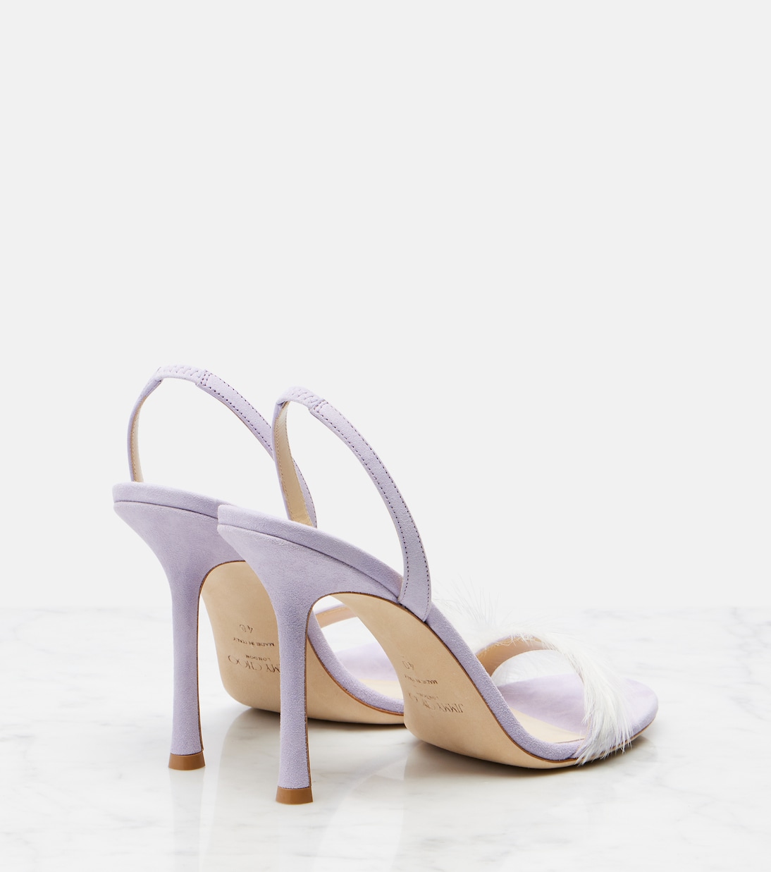 Archive 72138 feather-trimmed suede sandals | Jimmy Choo