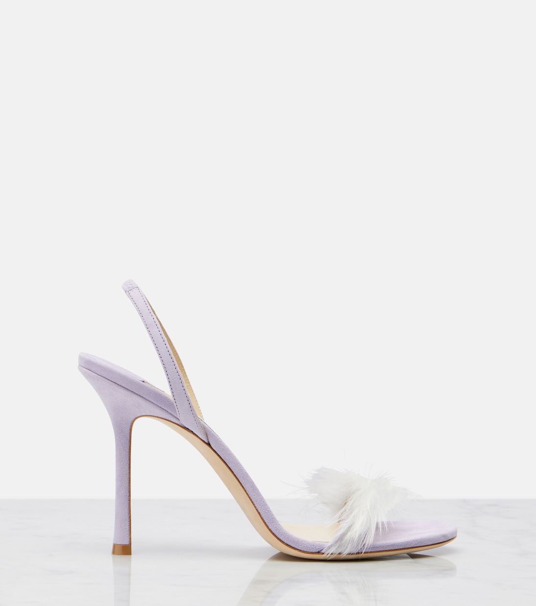 Archive 72138 feather-trimmed suede sandals | Jimmy Choo