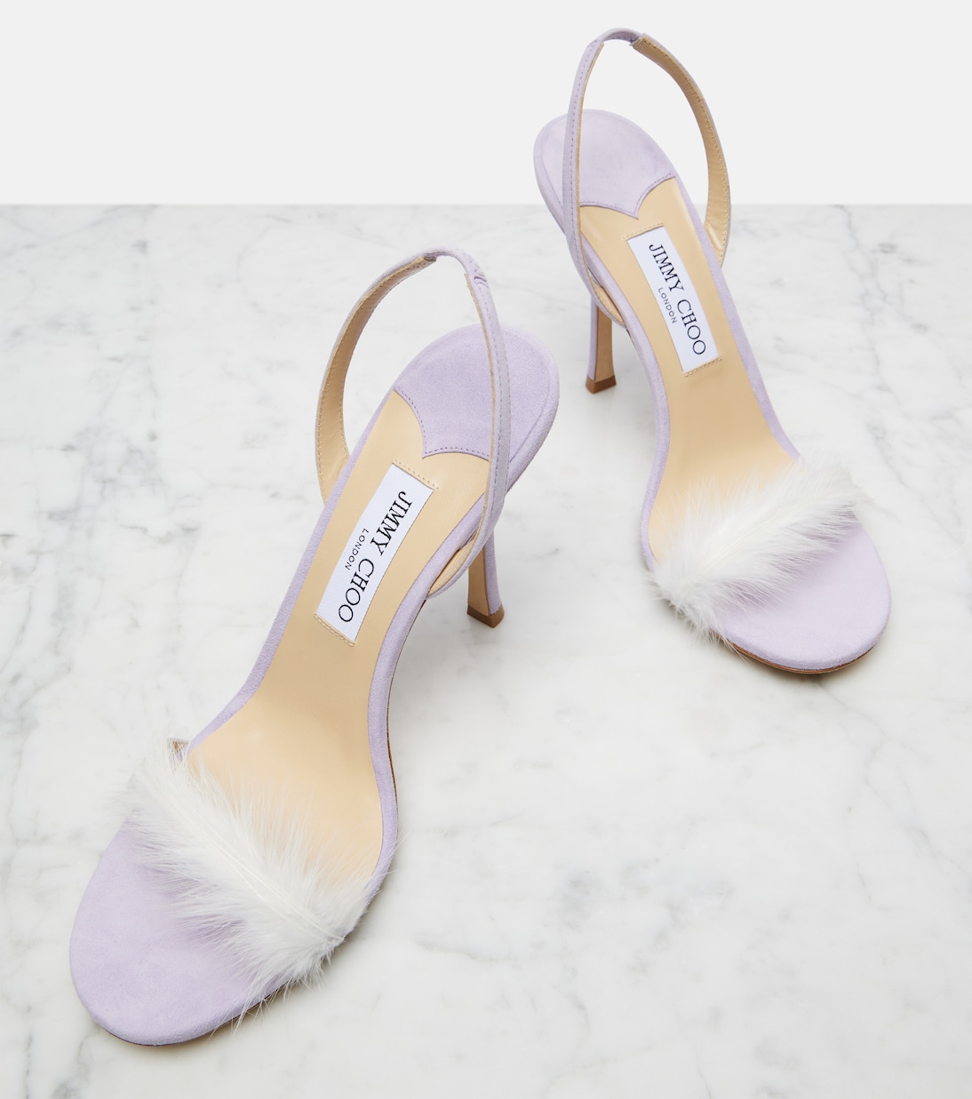 Archive 72138 feather-trimmed suede sandals | Jimmy Choo