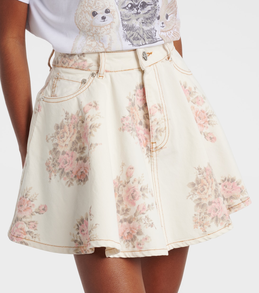 Floral pleated denim miniskirt | Ganni